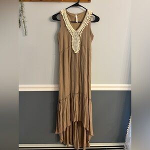 Boho Crochet Trim Maxi Dress High Low Festival Flowy